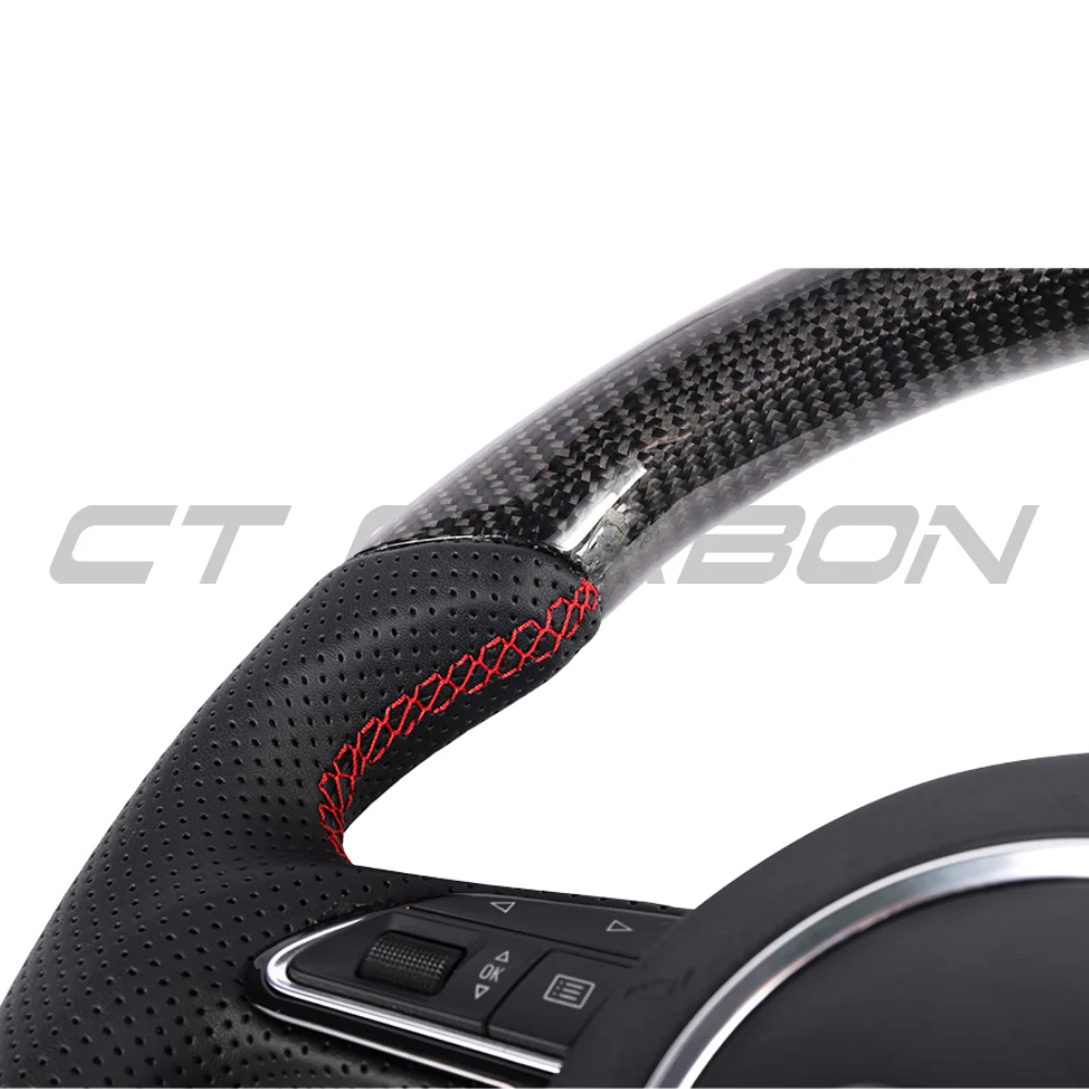 AUDI B8.5 & 8V PRE-FACELIFT CARBON FIBRE / LEATHER FLAT BOTTOM CUSTOM STEERING WHEEL - Image 5