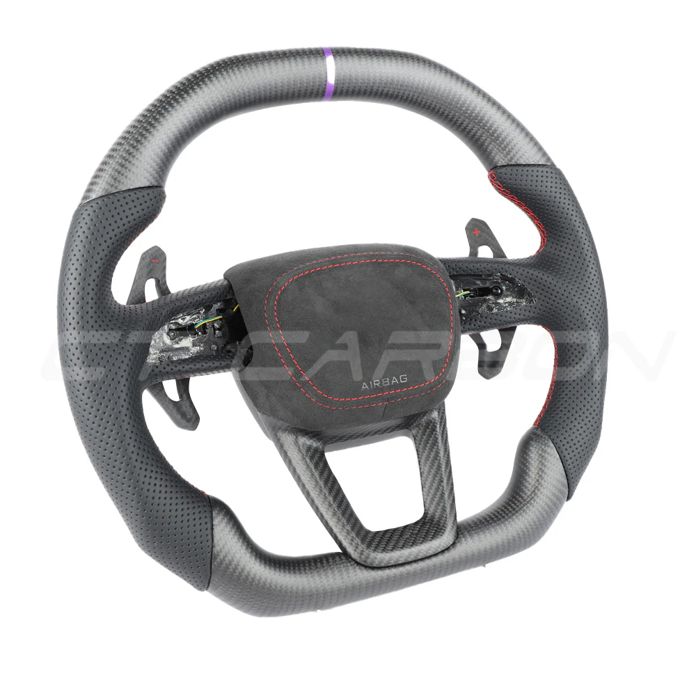 AUDI RSQ8 CARBON FIBRE / LEATHER FLAT TOP AND BOTTOM CUSTOM STEERING WHEEL - Image 9