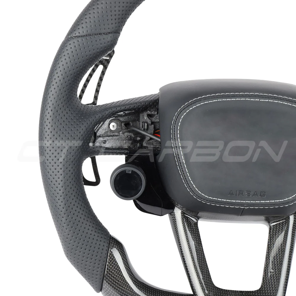 AUDI RSQ8 PERFORATED LEATHER / CARBON FIBRE FLAT BOTTOM CUSTOM STEERING WHEEL - Image 10
