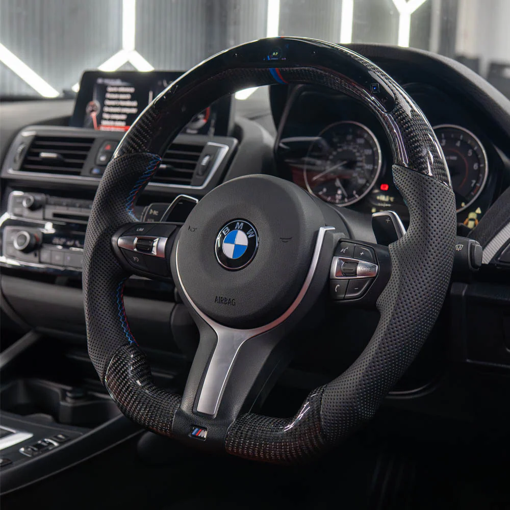 BMW FXX CARBON FIBRE / LEATHER / LED FLAT BOTTOM CUSTOM STEERING WHEEL - Image 2