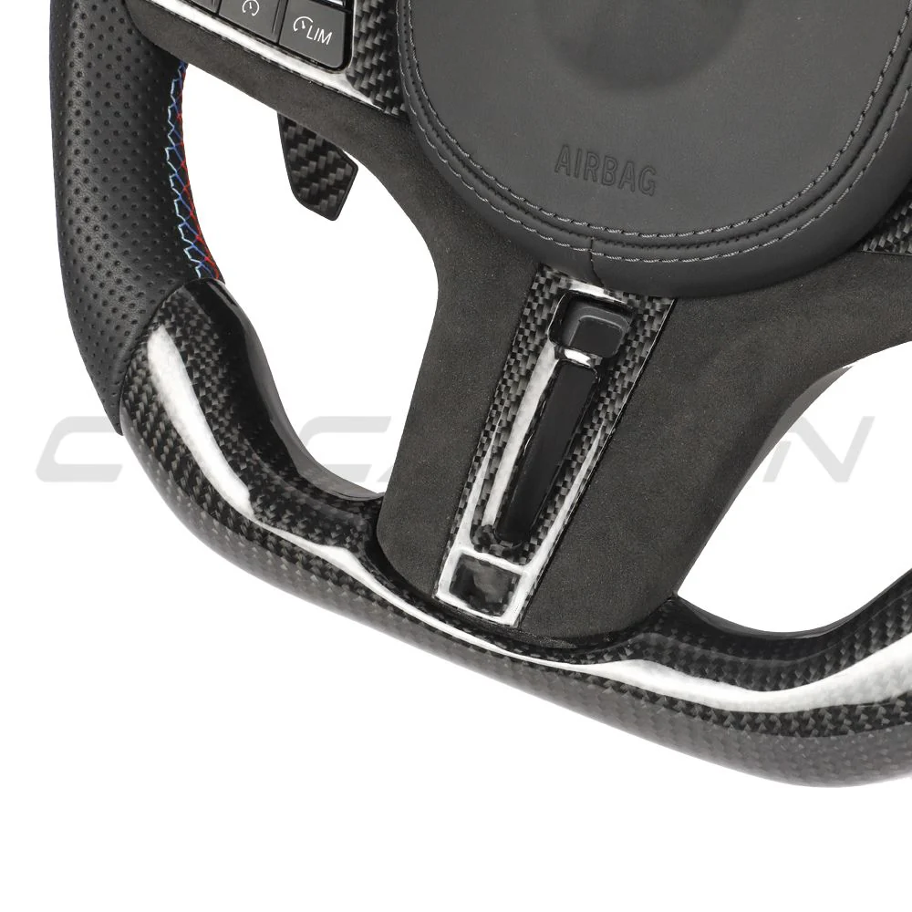 BMW Gxx CARBON FIBRE / LEATHER / FLAT BOTTOM CUSTOM STEERING WHEEL - Image 3